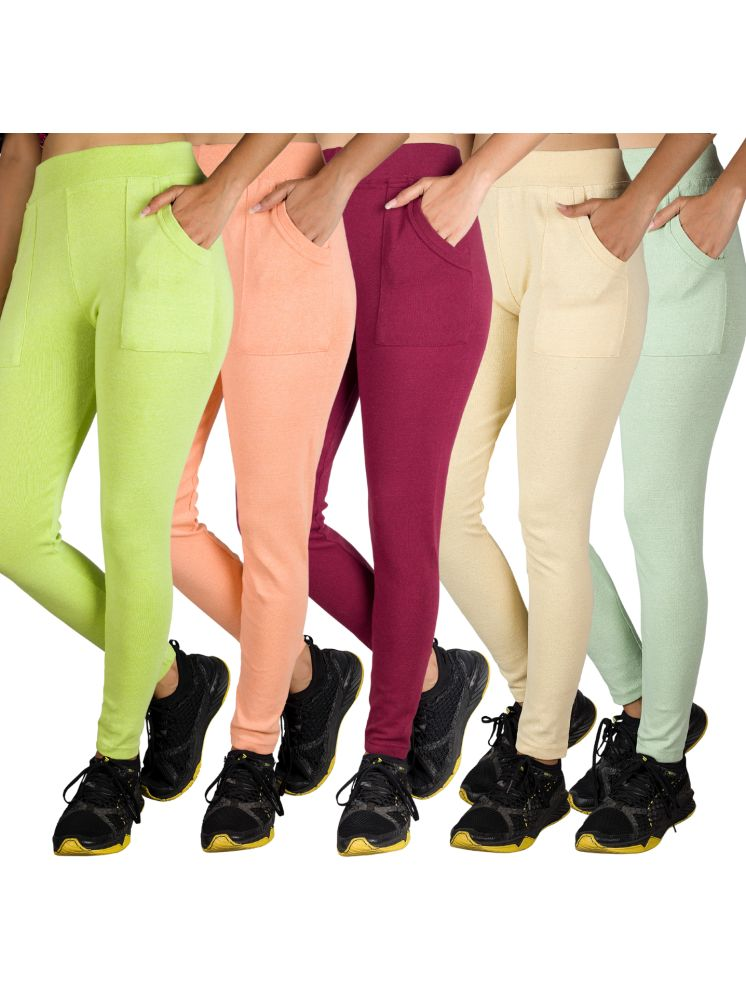     			KARARO JEGGINGS - Cotton Blend Skinny Fit Yellow Women's Jeggings ( Pack of 5 )