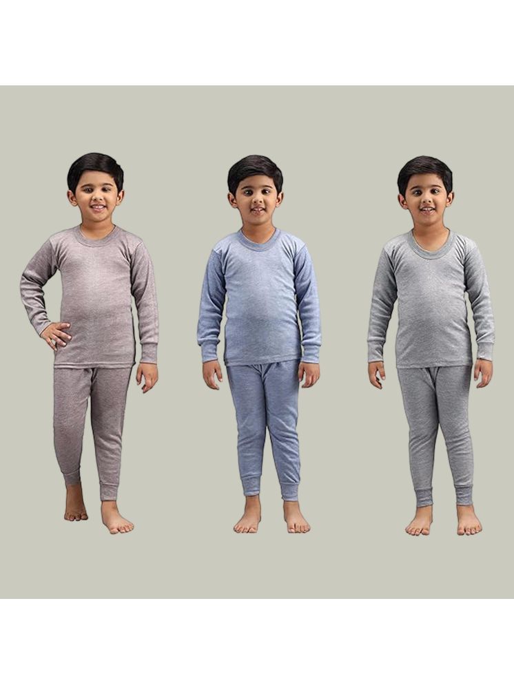     			Kids Thermal Unisex Boy's and Girl's Winter Wear Thermal Full Sleeves Body Warmer Top - Pyjama Set | Unisex-Child Plain Thermal Set Pack of 3