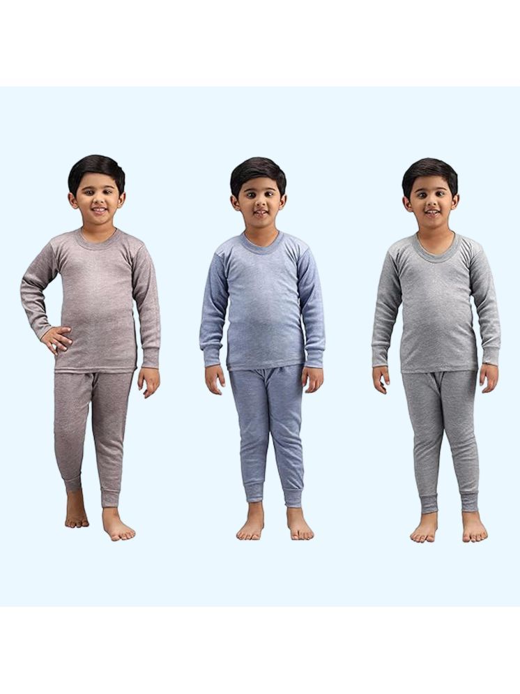     			Kids Thermal Unisex Boy's and Girl's Winter Wear Thermal Full Sleeves Body Warmer Top - Pyjama Set | Unisex-Child Plain Thermal Set Pack of 3