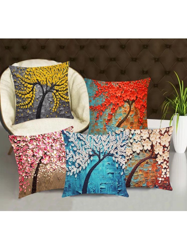     			Laphino Set of 5 Jute Floral Square Cushion Cover (40X40)cm - Multi