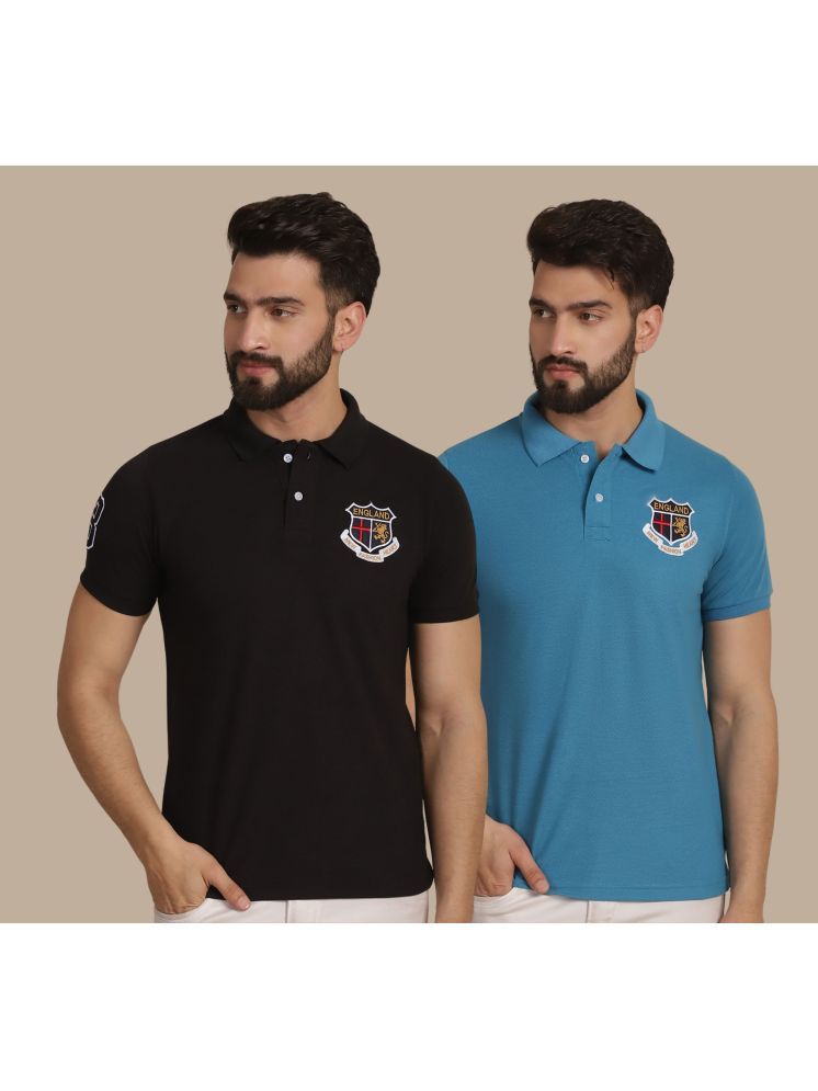     			NVI Black Cotton Regular Fit Men's Sports Polo T-Shirt ( Pack of 2 )