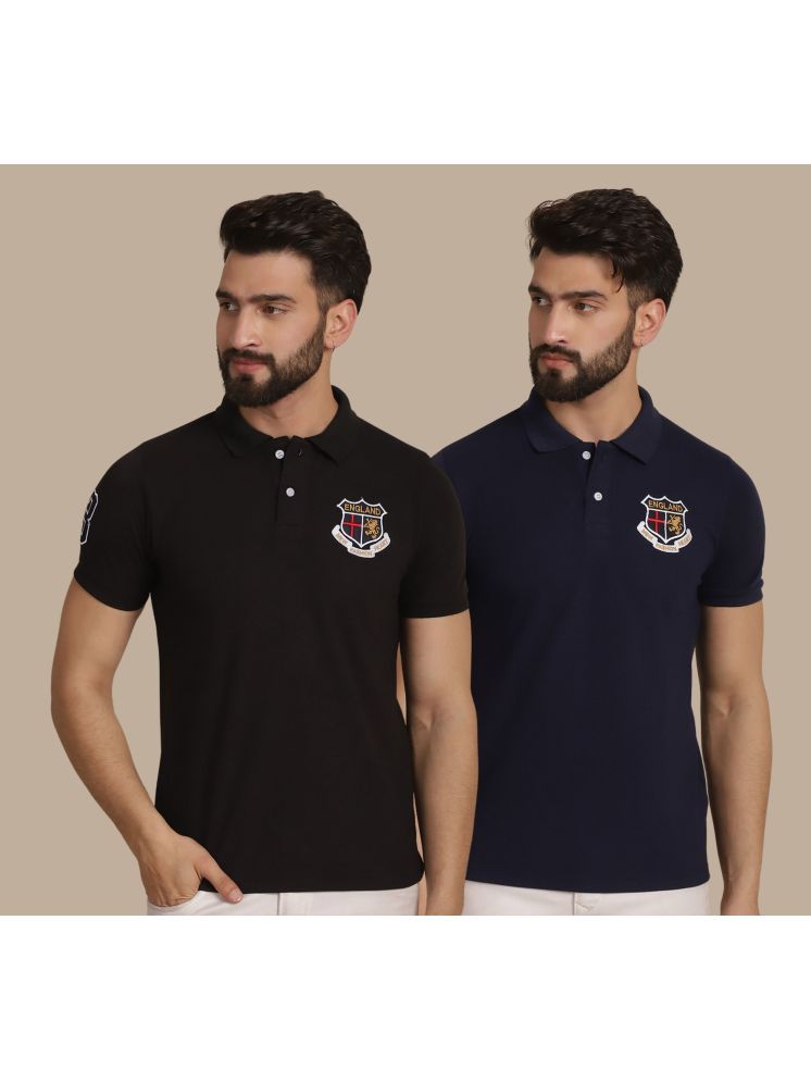     			NVI Black Cotton Regular Fit Men's Sports Polo T-Shirt ( Pack of 2 )