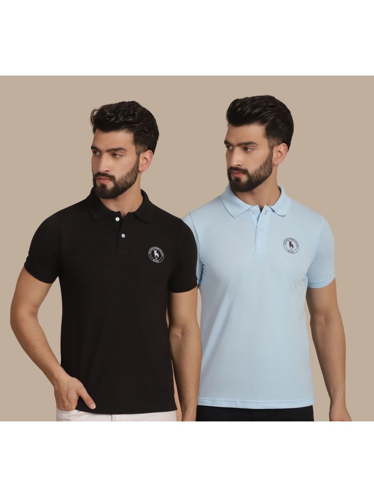     			NVI Sky Blue Cotton Regular Fit Men's Sports Polo T-Shirt ( Pack of 2 )