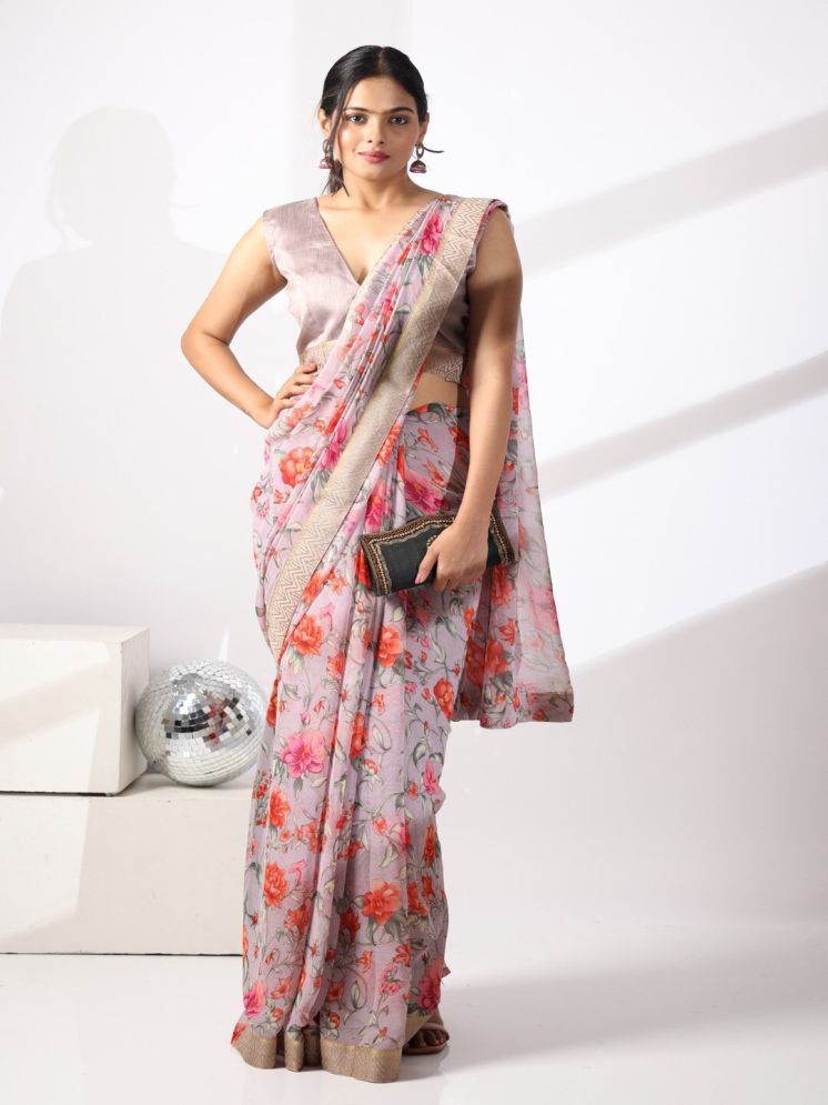     			PHORIA STYLE Chiffon Printed Saree With Blouse Piece - Grey ( Pack of 1 )