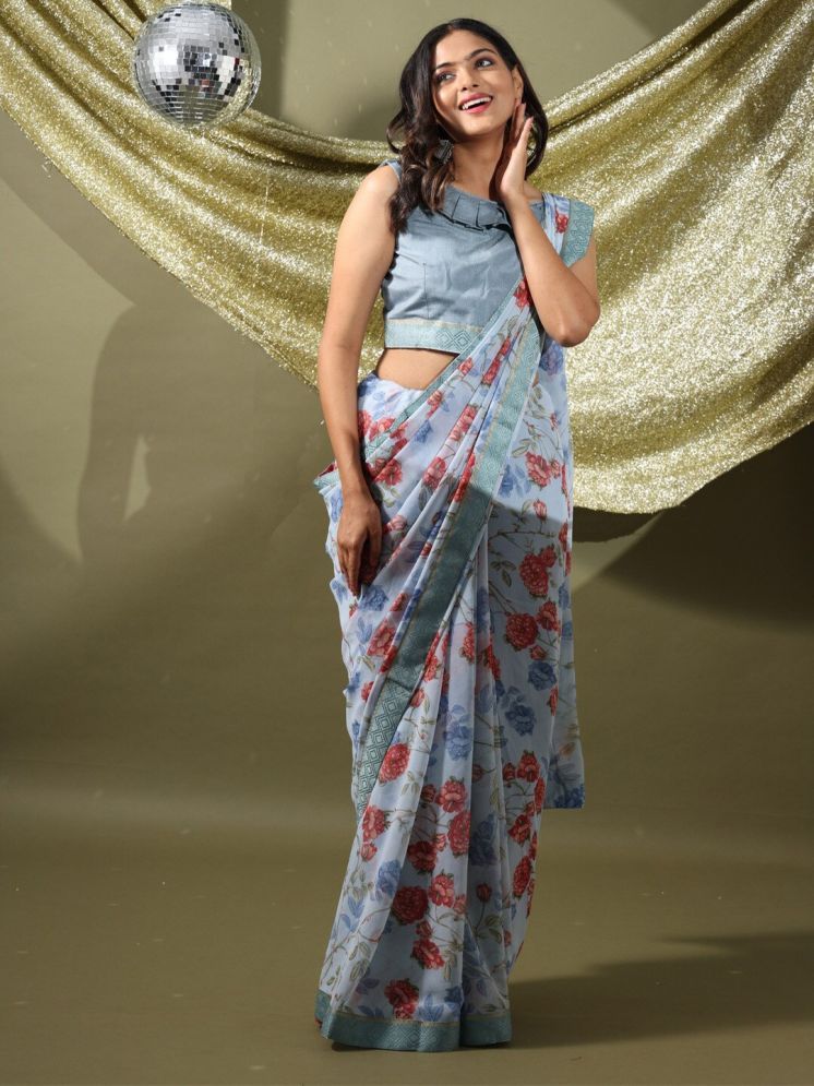     			PHORIA STYLE Chiffon Printed Saree With Blouse Piece - LightBLue ( Pack of 1 )