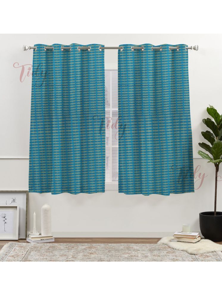     			Tidy Horizontal Striped Room Darkening Eyelet Curtain 5 ft ( Pack of 2 ) - Green