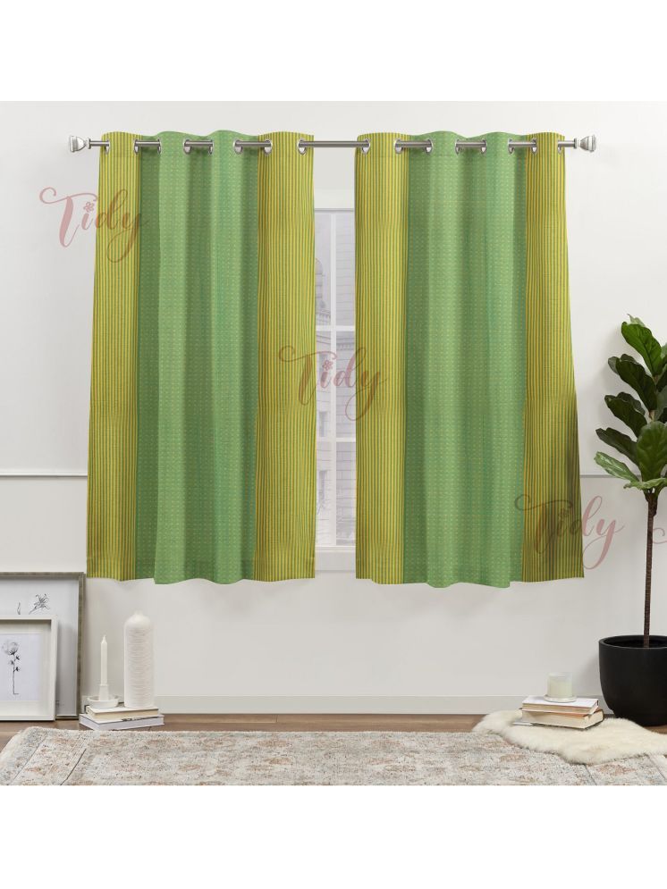     			Tidy Vertical Striped Room Darkening Eyelet Curtain 5 ft ( Pack of 2 ) - Green