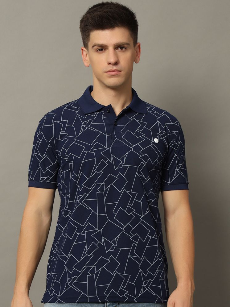     			WESTMAN Cotton Blend Regular Fit Printed Half Sleeves Men's Polo T Shirt - Navy Blue ( Pack of 1 )