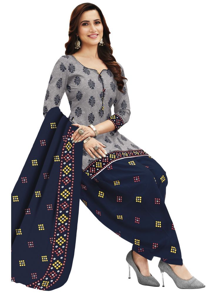     			shree jeenmata collection Unstitched Cotton Printed Dress Material - Light Grey ( Pack of 1 )