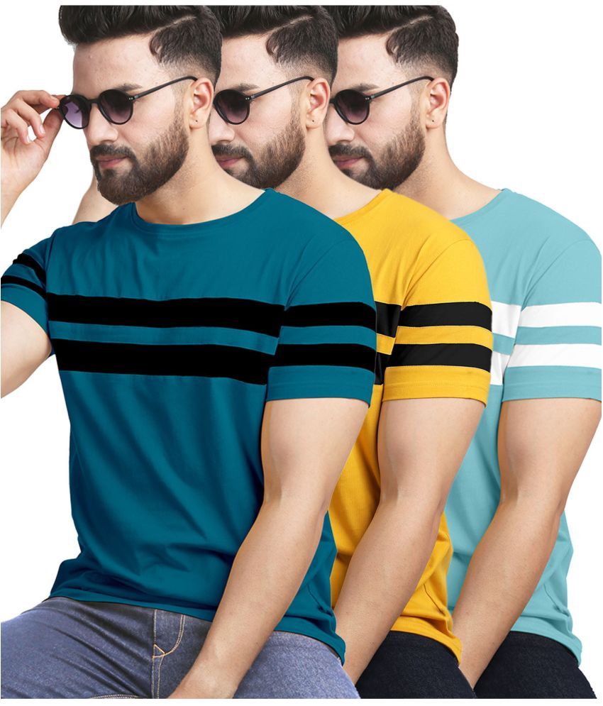     			AUSK Cotton Blend Regular Fit Striped Half Sleeves Men's T-Shirt - Multicolor ( Pack of 3 )