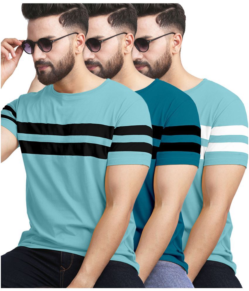     			AUSK Cotton Blend Regular Fit Striped Half Sleeves Men's T-Shirt - Multicolor ( Pack of 3 )