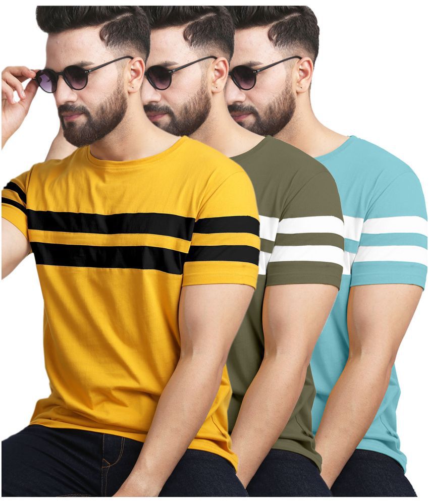     			AUSK Cotton Blend Regular Fit Striped Half Sleeves Men's T-Shirt - Mustard ( Pack of 3 )