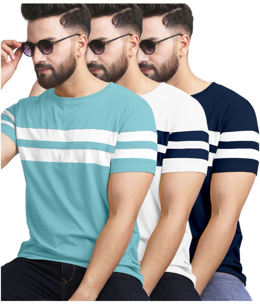     			AUSK Cotton Blend Regular Fit Striped Half Sleeves Men's T-Shirt - Navy Blue ( Pack of 3 )