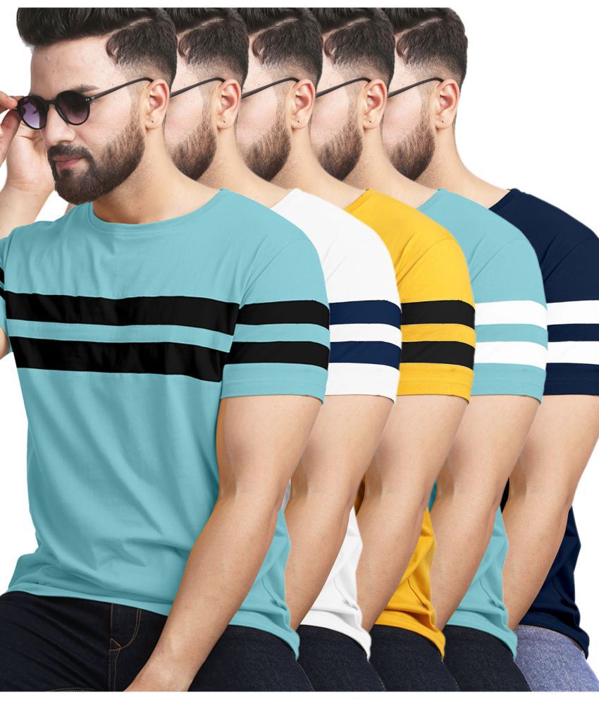     			AUSK Cotton Blend Regular Fit Striped Half Sleeves Men's T-Shirt - Navy Blue ( Pack of 5 )