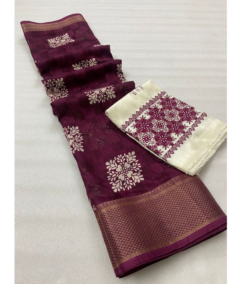     			Bhuwal Fashion Jute Printed Saree With Blouse Piece - Magenta ( Pack of 1 )