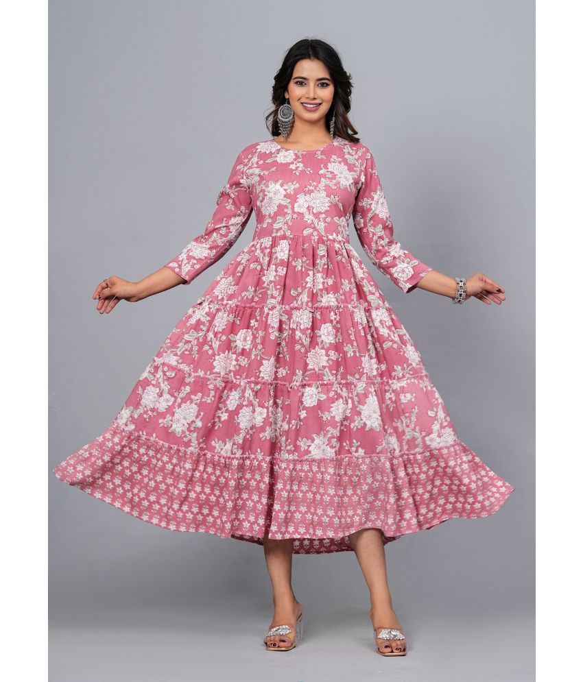     			CTMTEX Rayon Flex Printed Anarkali Women's Kurti - Pink,White ( Pack of 1 )