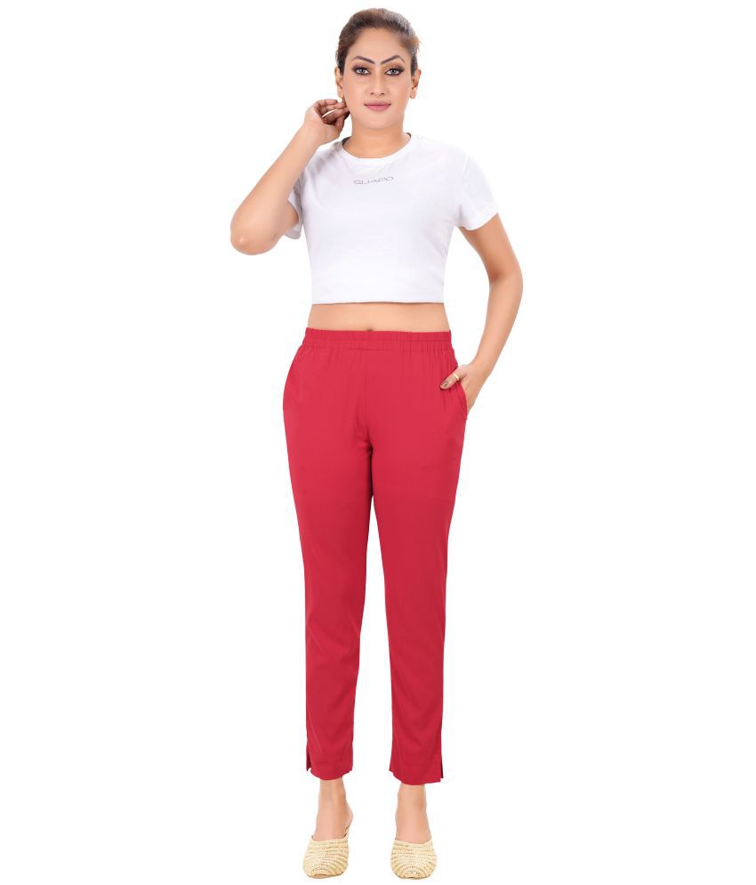     			Colorscube Coral Viscose Slim Women's Casual Pants ( Pack of 1 )