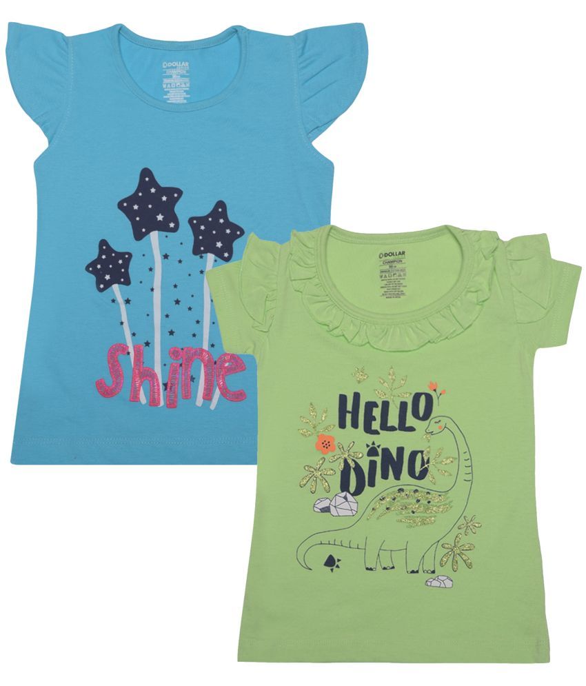     			Dollar Champion Kidswear Multicolor Cotton Girls T-Shirt ( Pack of 2 )