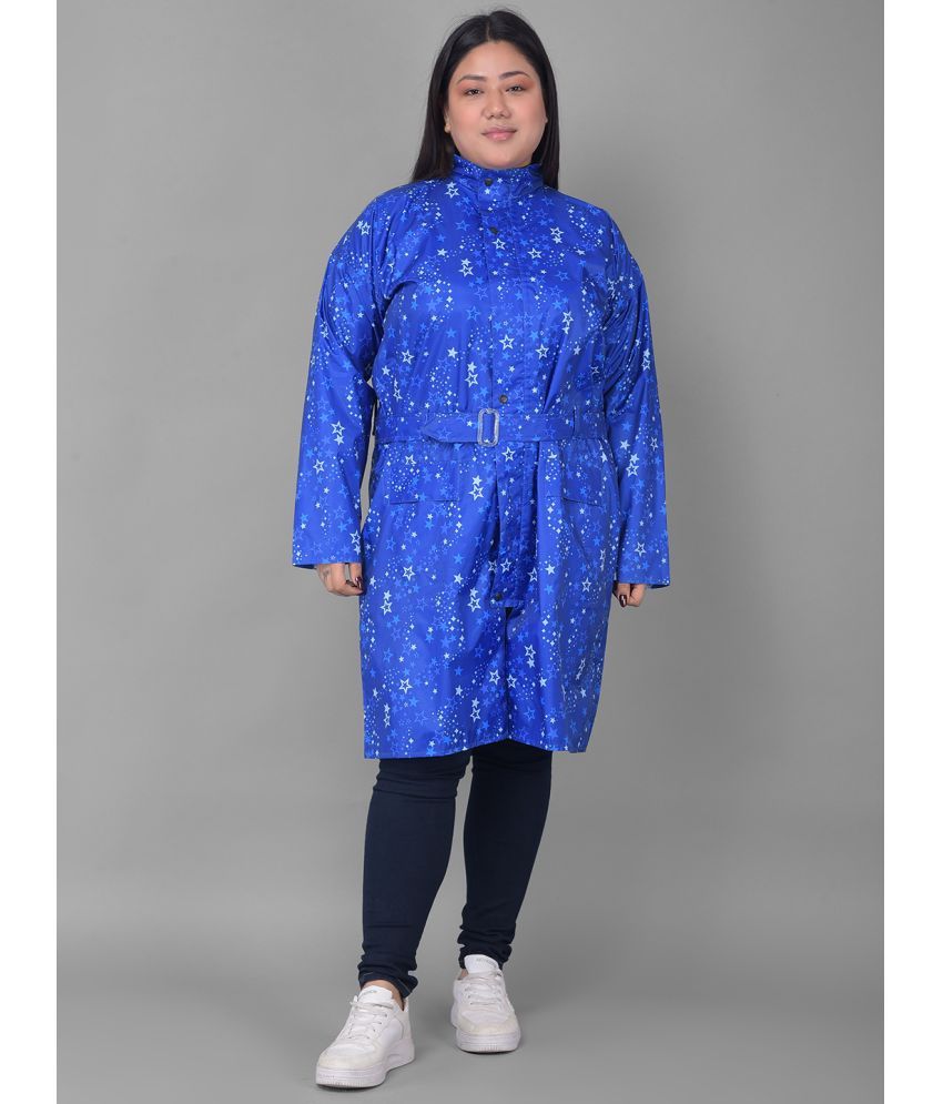     			Dollar Polyester Long Raincoat - Blue