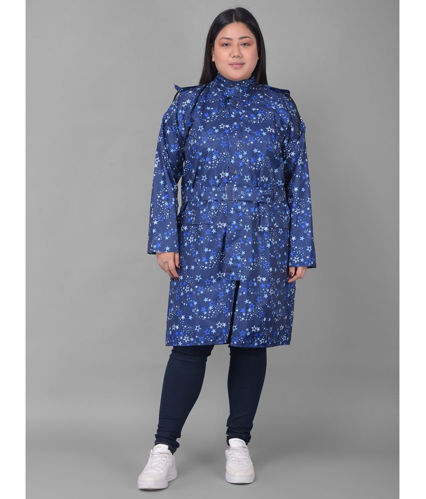     			Dollar Polyester Long Raincoat - Blue