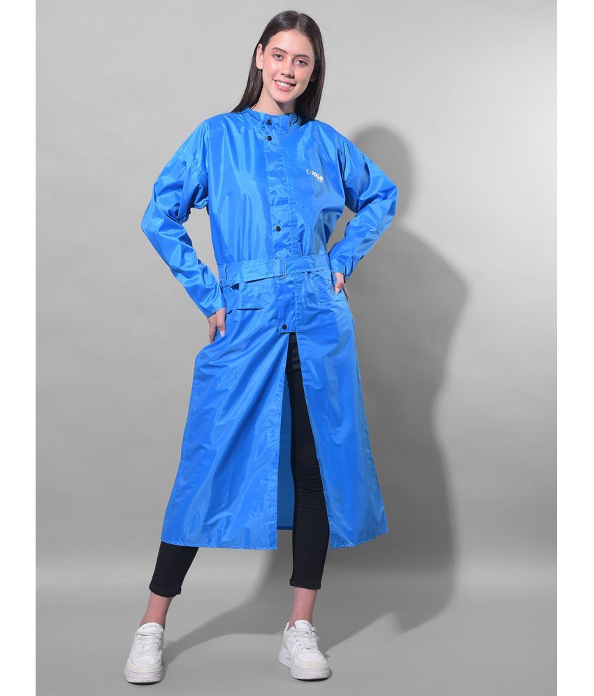     			Dollar Polyester Long Raincoat - Blue