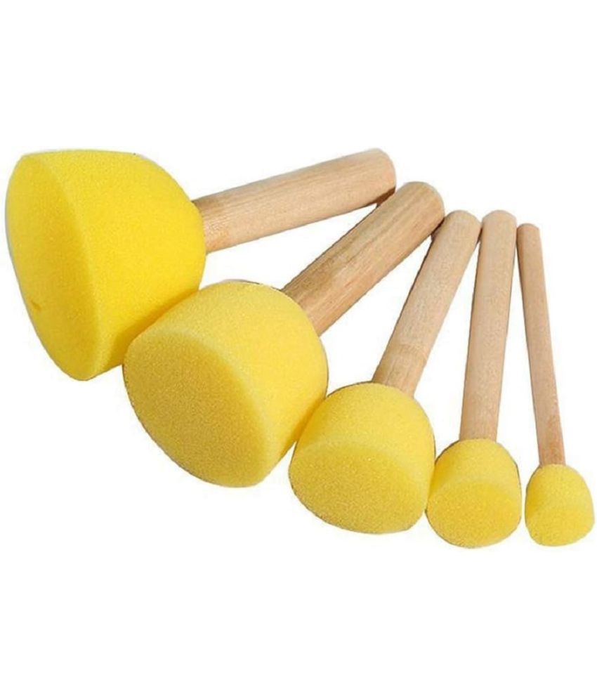     			ECLET 5 Pcs Round Stencil Sponge Wooden Handle Foam Brush Set Painting Tools for Kids DIY Painting Stencils Arts and Crafts Tool Accessories