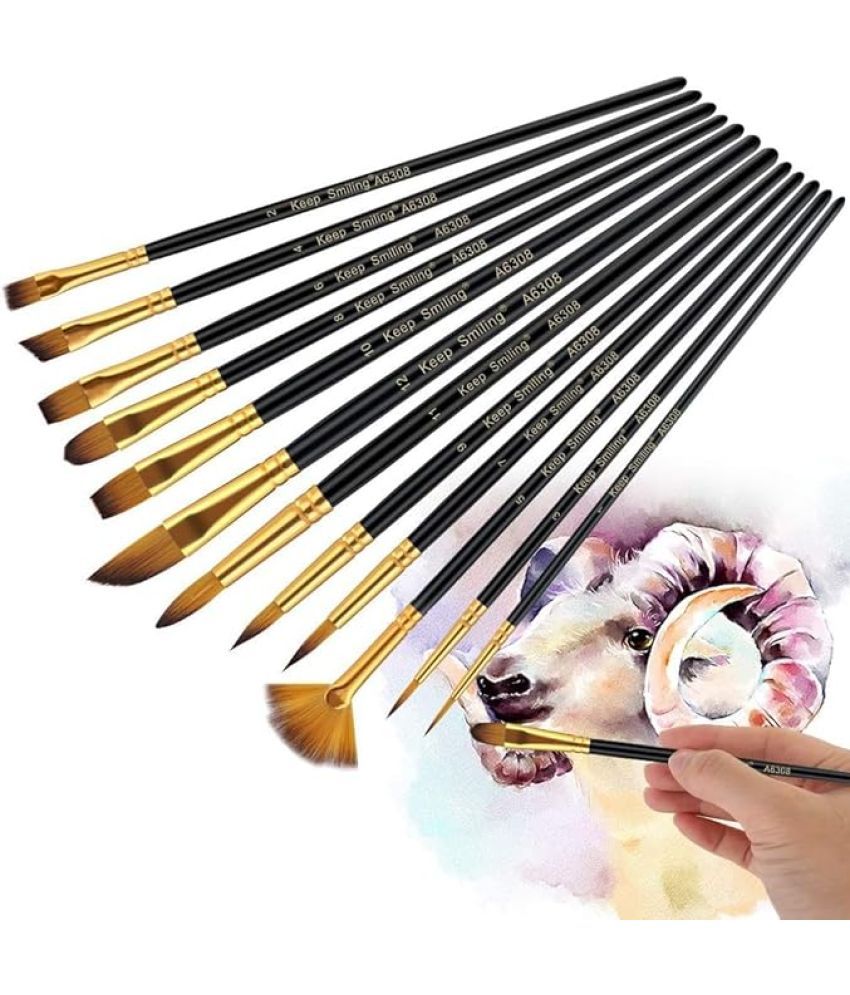     			ECLET Craft Painting Brushes Set of 12 Professional Round Pointed Tip Nylon Hair Artist Acrylic Paint Brush for Acrylic/Watercolor/Oil Painting(K)