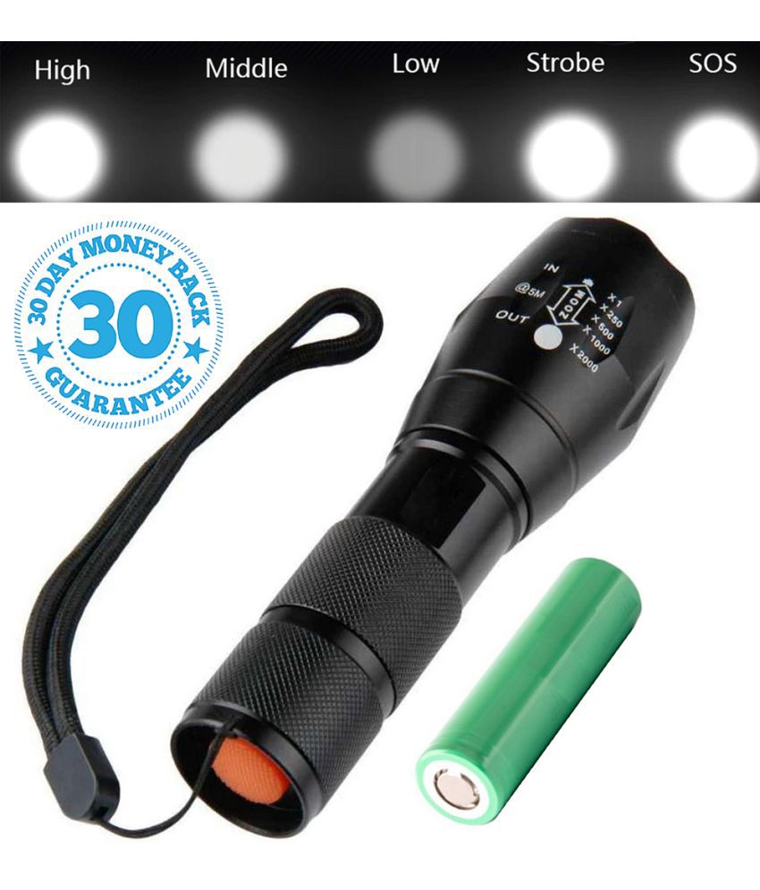     			Electric Rechargeable Powerful Bright Black 5 Mode Torch Waterproof Portable - 5W Rechargeable Flashlight Torch ( Pack of 1 )