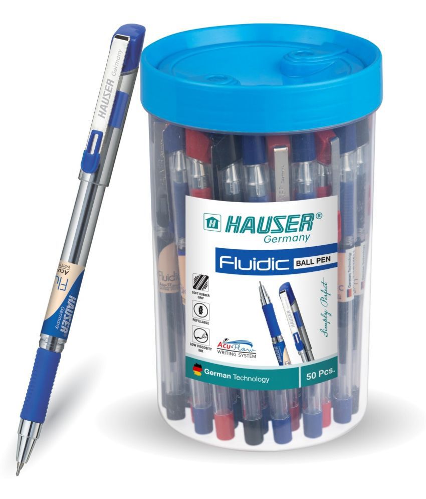     			Hauser Fluidic Ball Pen Jar Of 50 - 40 Blue + 7 Black + 3 Red