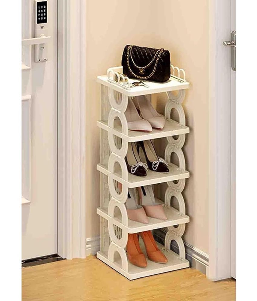     			House Of Quirk Plastic 5 Tier Shoe Rack Beige