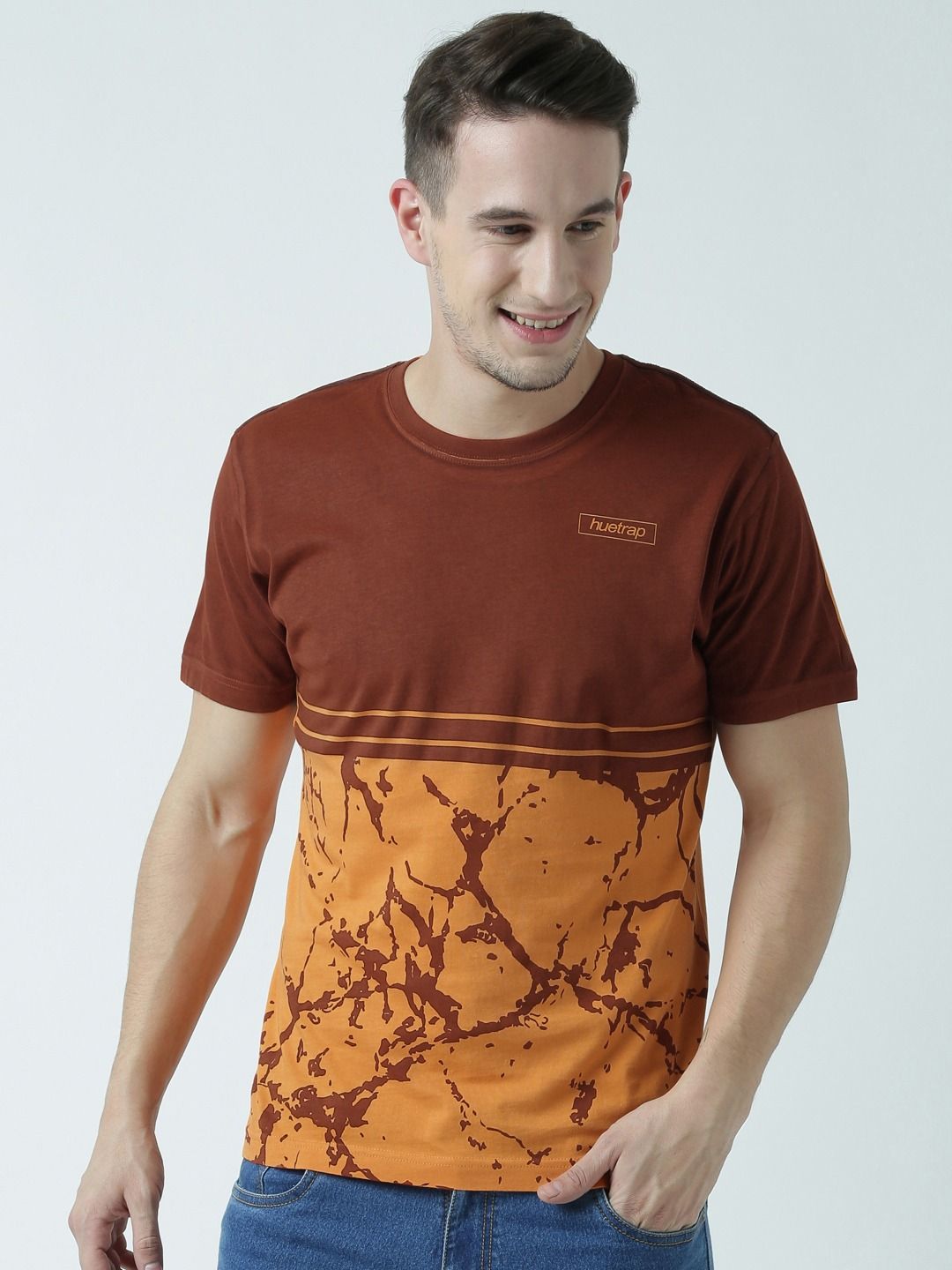     			Huetrap cotton Orange Printed T-Shirt Single Pack