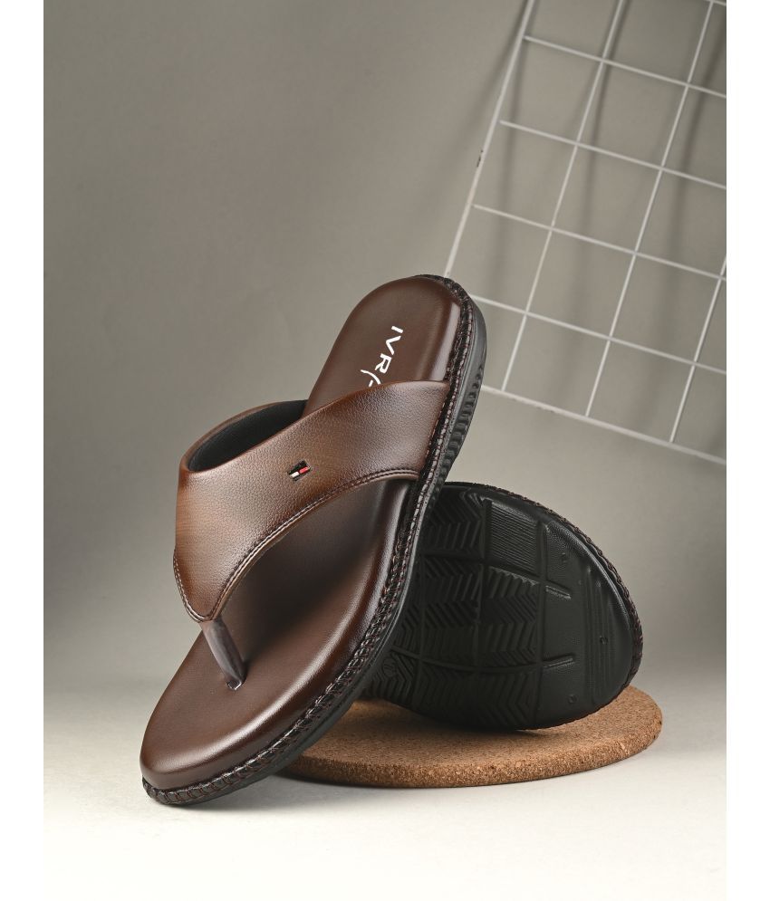     			IVRAH Brown Men's Leather Slipper