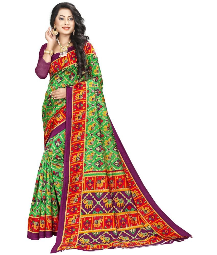     			Kanooda Prints Art Silk Printed Saree With Blouse Piece - Green ( Pack of 1 )