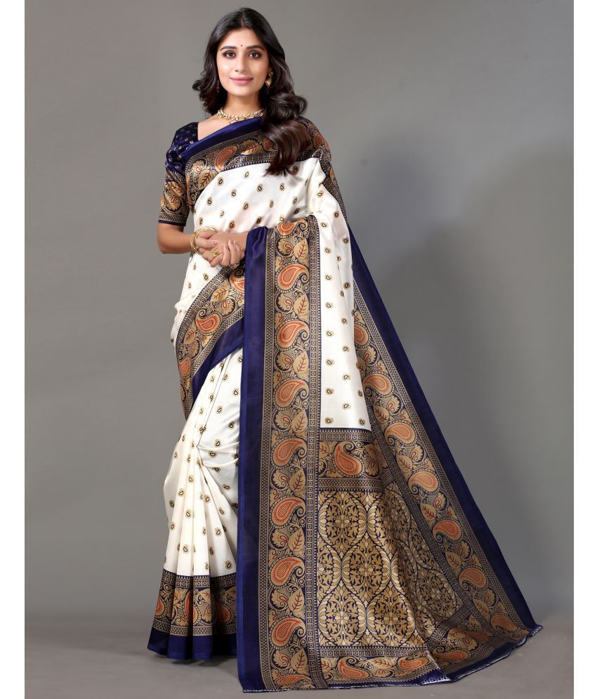     			Kanooda Prints Art Silk Printed Saree With Blouse Piece - Navy Blue ( Pack of 1 )