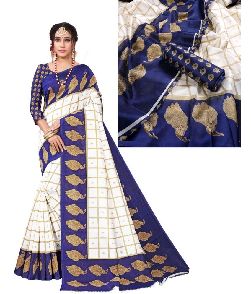     			Kanooda Prints Art Silk Printed Saree With Blouse Piece - Navy Blue ( Pack of 1 )