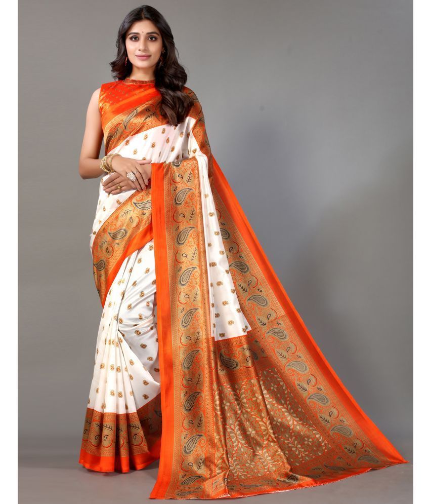     			Kanooda Prints Art Silk Printed Saree With Blouse Piece - Orange ( Pack of 1 )