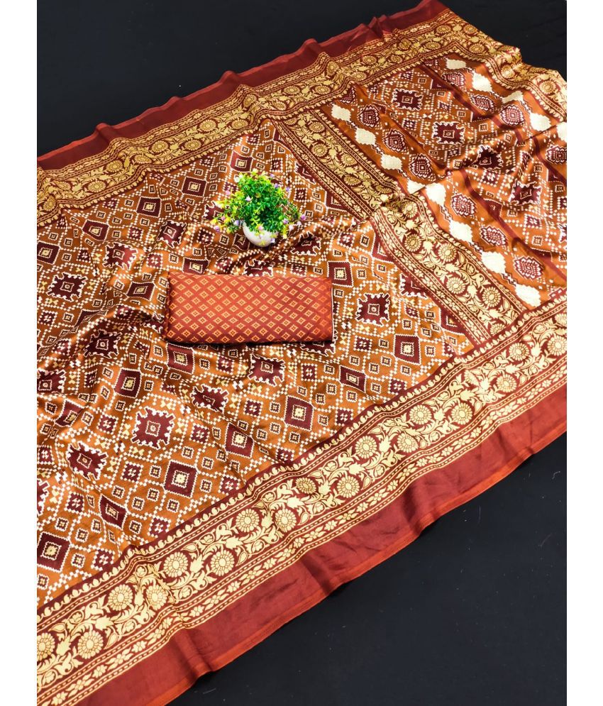     			Kanooda Prints Art Silk Printed Saree With Blouse Piece - Rust ( Pack of 1 )