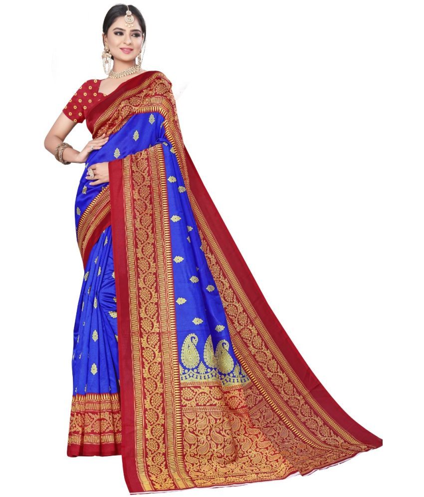     			Kanooda Prints Art Silk Printed Saree With Blouse Piece - Blue ( Pack of 1 )