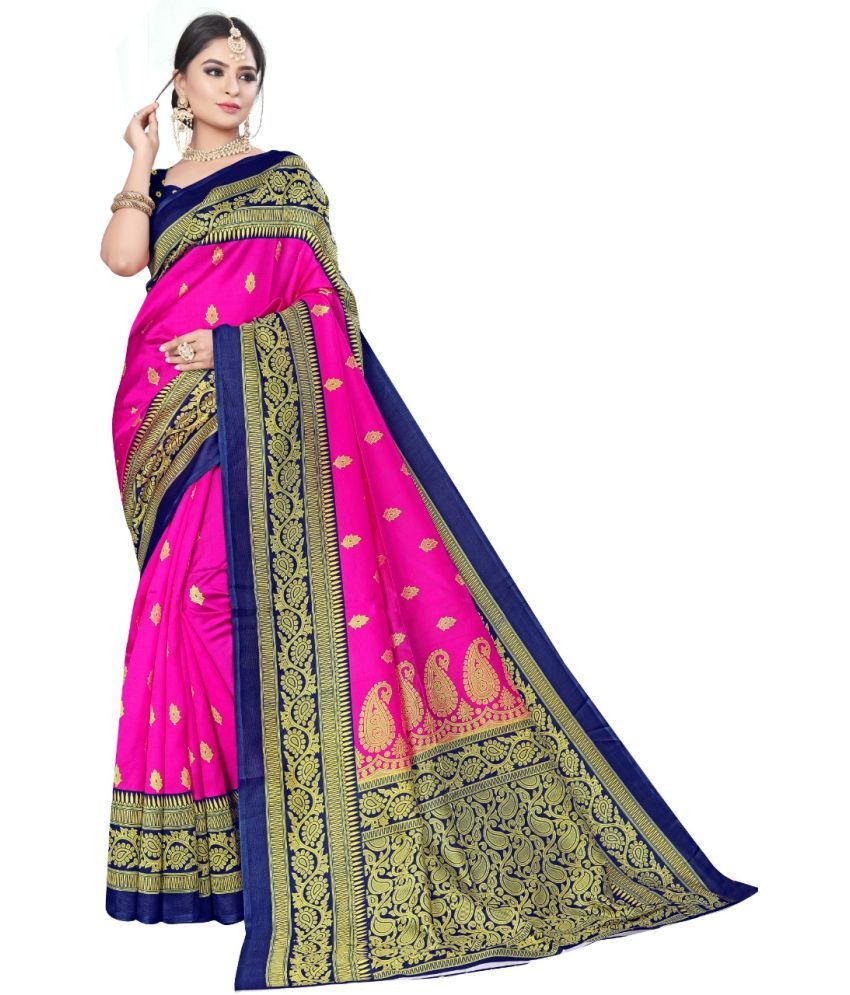     			Kanooda Prints Art Silk Printed Saree With Blouse Piece - Pink ( Pack of 1 )