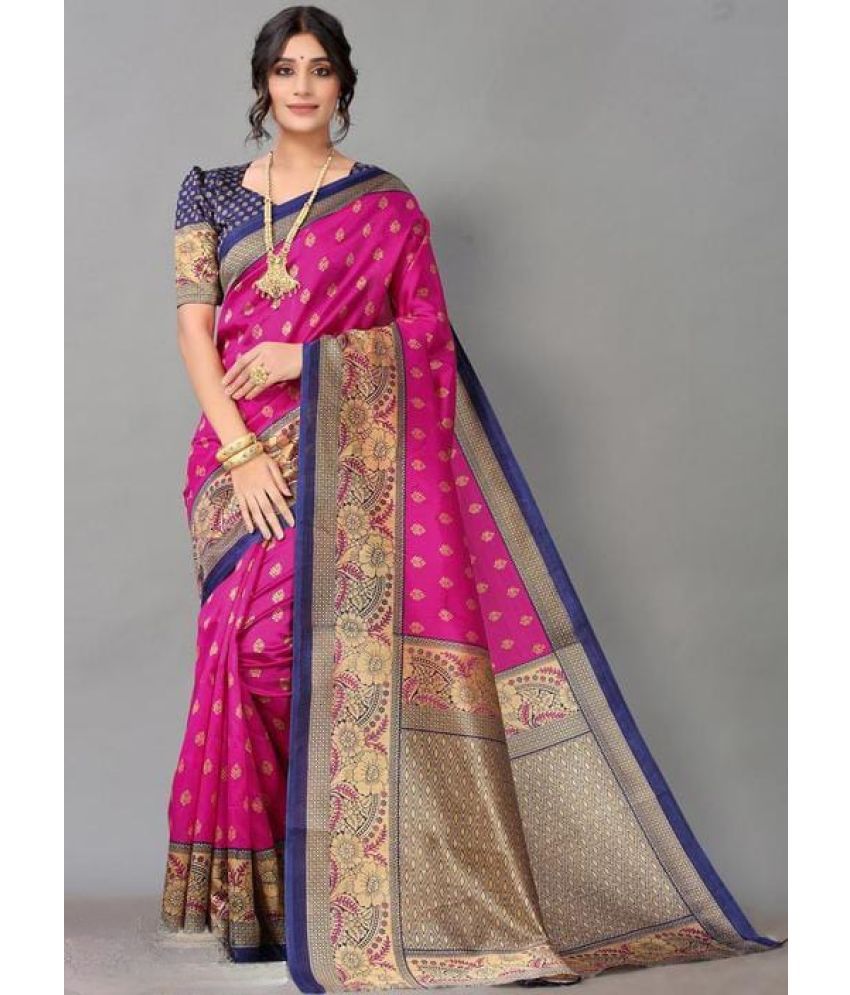     			Kanooda Prints Art Silk Printed Saree With Blouse Piece - Rani ( Pack of 1 )