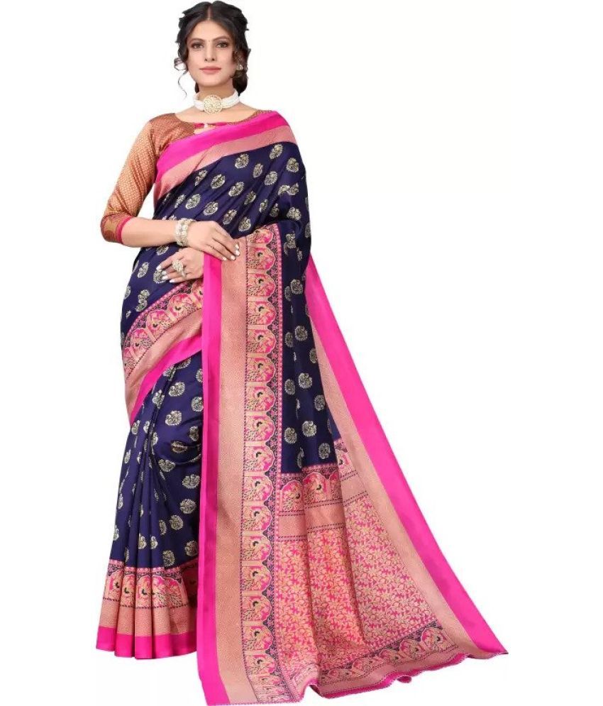     			Kanooda Prints Art Silk Printed Saree With Blouse Piece - Navy Blue ( Pack of 1 )