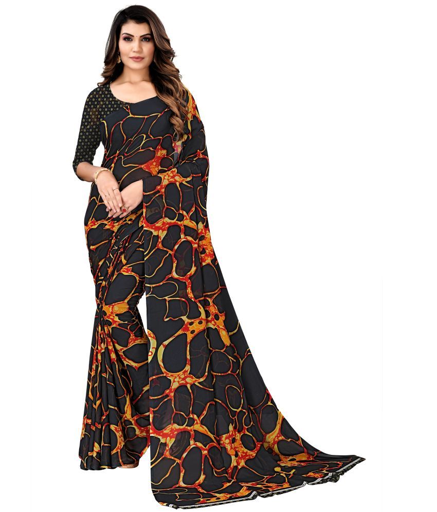     			Kanooda Prints Georgette Printed Saree With Blouse Piece - Turquoise ( Pack of 1 )