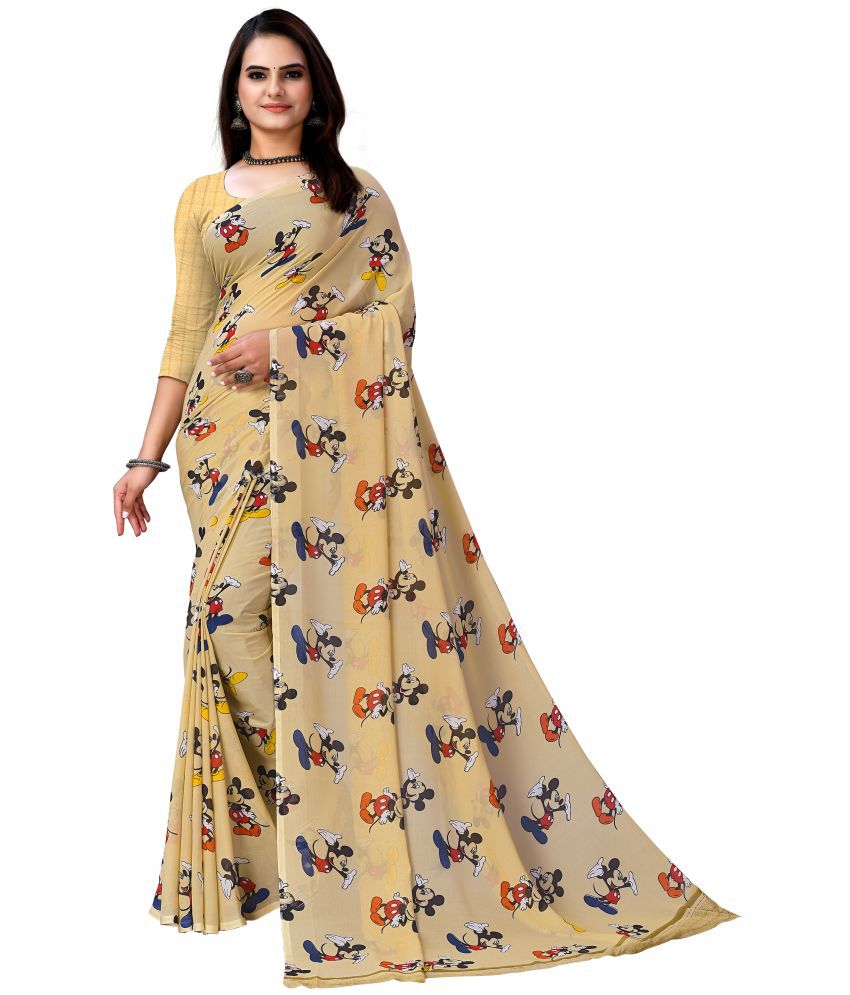     			Kanooda Prints Georgette Printed Saree With Blouse Piece - Beige ( Pack of 1 )
