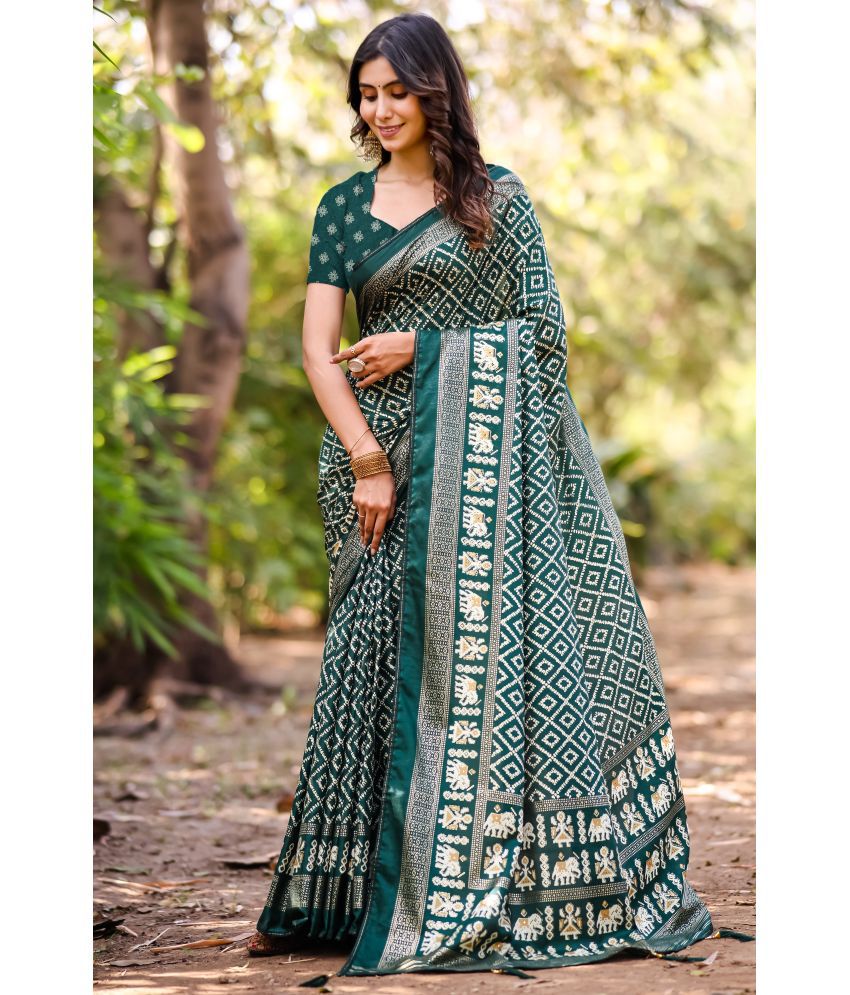     			Kanooda Prints Silk Printed Saree With Blouse Piece - Sea Green ( Pack of 1 )