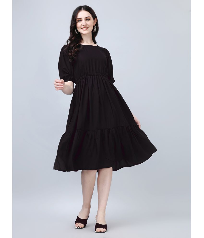     			Krunal Raiyani Polyester Solid Midi Women's Fit & Flare Dress - Black ( Pack of 1 )