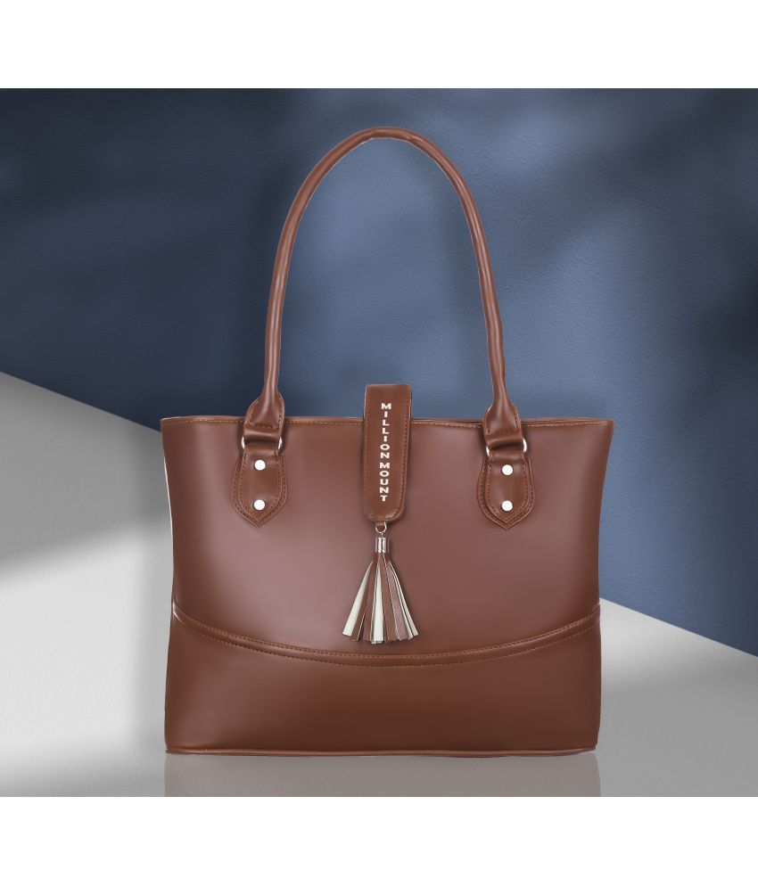     			MILLION MOUNT Brown PU Tote Bag