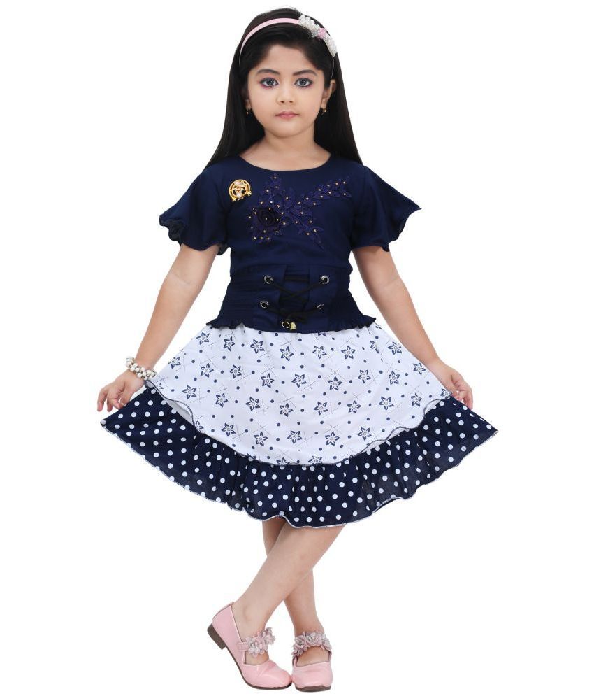     			New Collection Navy Blue Rayon Girls Frock ( Pack of 1 )