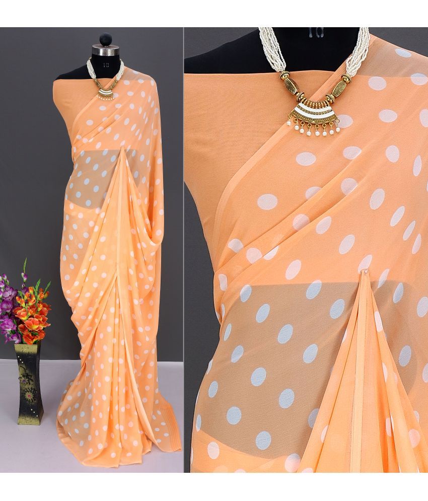     			Rekha Maniyar Georgette Printed Saree With Blouse Piece - Peach ( Pack of 1 )