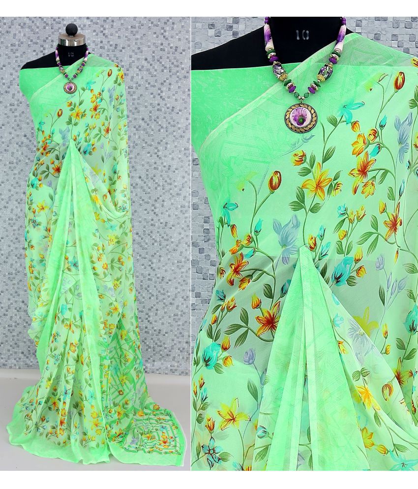     			Rekha Maniyar Georgette Printed Saree With Blouse Piece - Light Green ( Pack of 1 )