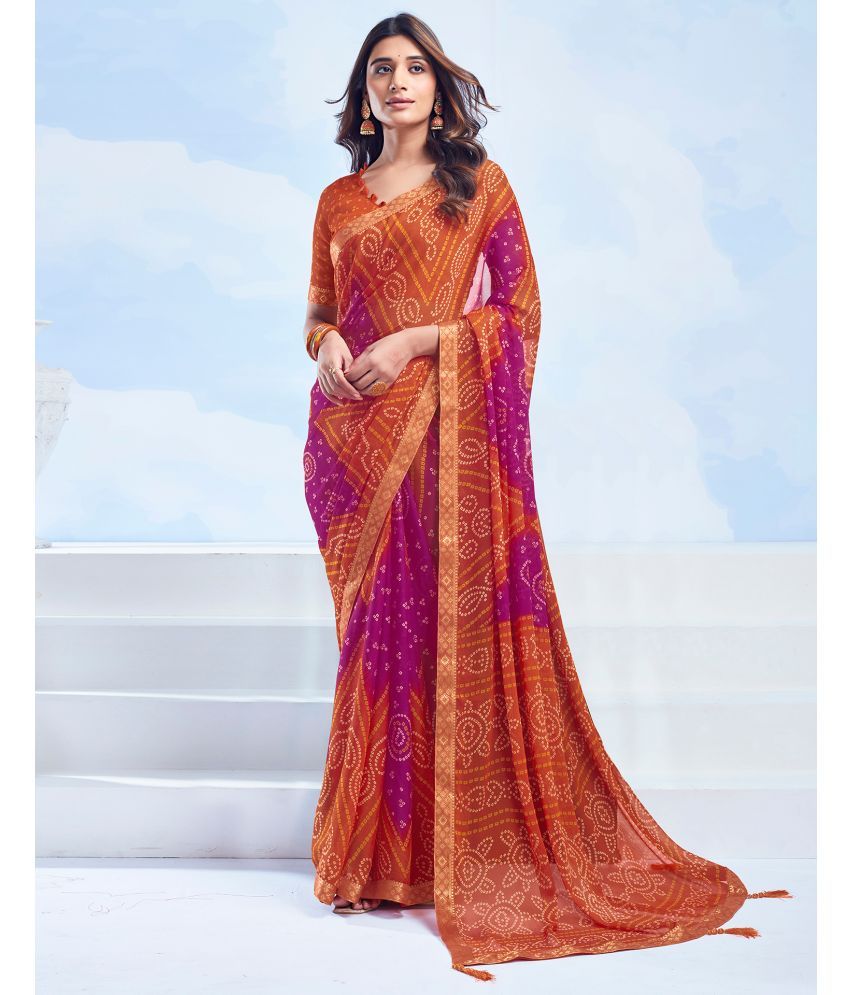     			Samah Chiffon Printed Saree With Blouse Piece - Orange ( Pack of 1 )